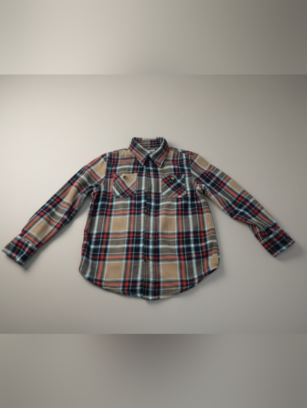 Arizona Jean Co. 100% Cotton Kids Plaid Button-Down in Beige, Red & Blue Size 5T